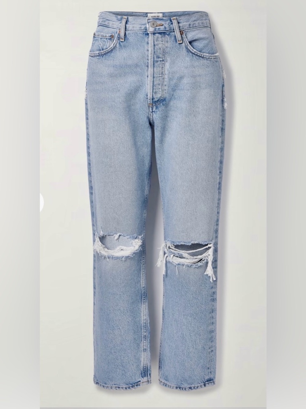 Agolde Light Blue Straight-Leg Button Fly Ripped Jeans 100% Organic Cotton